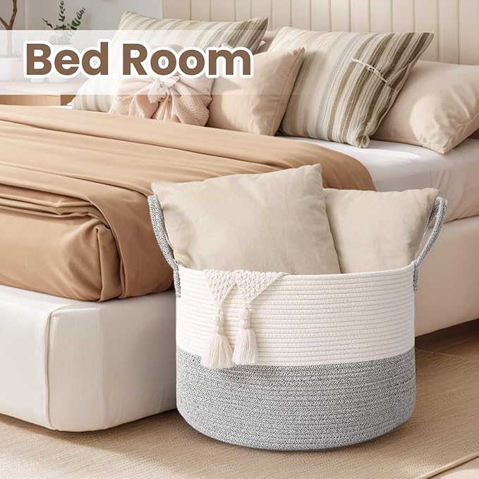 Woven Blanket Basket, 65L Large Rope Storage Bin - Image 6