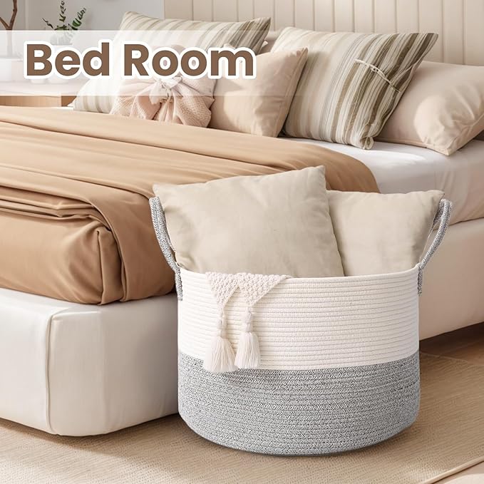 Woven Blanket Basket, 115L Large Rope Storage Bin - Image 6