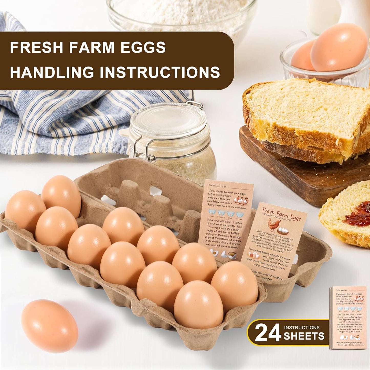 24 Pack Dozen Egg Cartons Bulk 12 Count, Empty Natural Paper Pulp Egg Cartons Reusable, Strong Sturdy Design Made from Natural Cardboard
