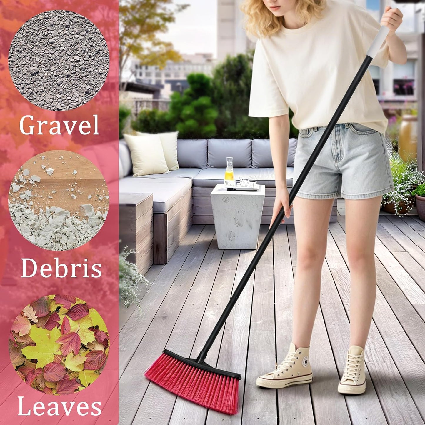 Outdoor Broom for Cleaning Floor | Outside Brooms, Heavy Duty Outdoor Broom for Cleaning Garages, Terraces, and Porches, etc.(Red)