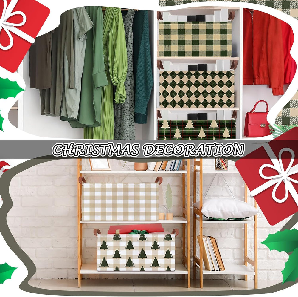 Boao 6 Pack Neutral Christmas Gingham Storage Baskets for Gifts Empty