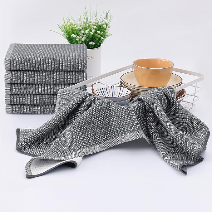Homaxy Premium Kitchen Towels, Large Cotton Kitchen Hand Towels, Flat and Terry - Image 6