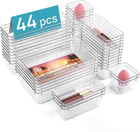 Vtopmart 44 PCS Clear Plastic Drawer Organizers Set, 4-Size Versatile Bathroom by Vtopmart