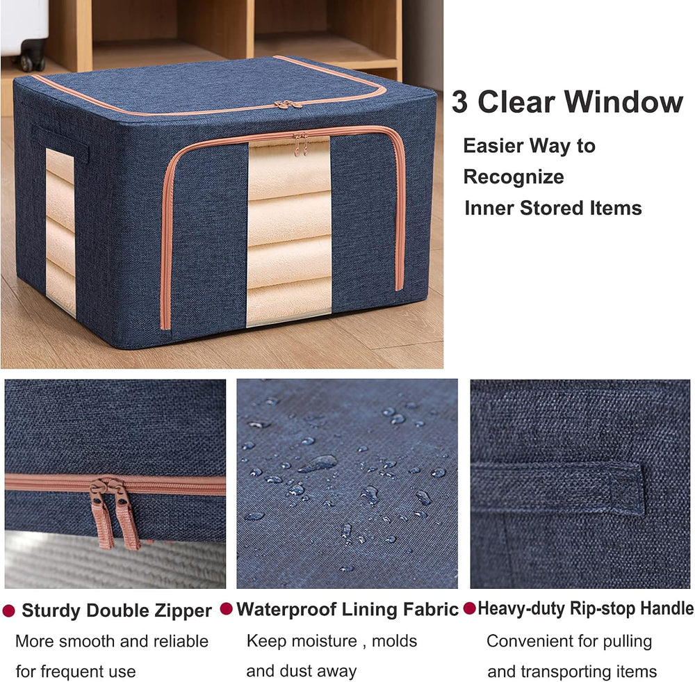 100L Large Storage Bags,Stackable Clothes Storage Bins with Hold Shape Metal ...