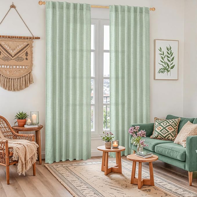 YoungsTex Sage Green Curtains 80 Inch Length - Image 2