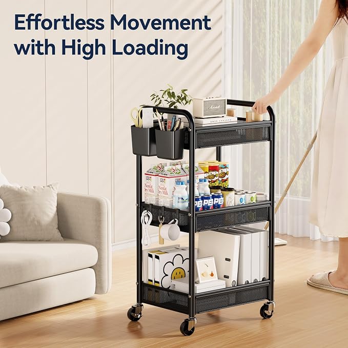 YASONIC 3 Tier Rolling Cart – Metal Utility Storage Cart - Image 4