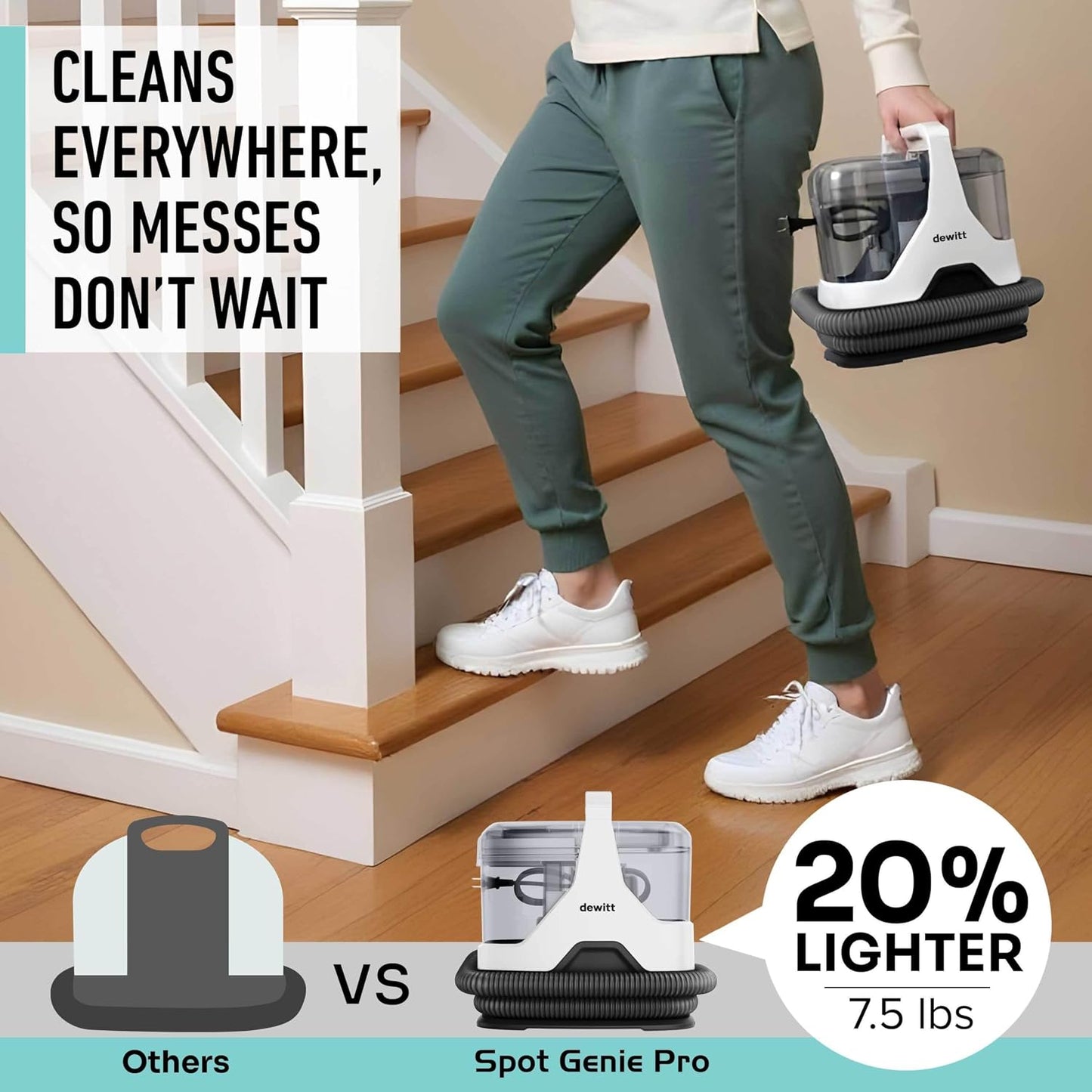 DeWitt Spot Genie Pro Portable Carpet Cleaner Machine | Upholstery Cleaner, Lightweight 7.7lb, Pet Stain & Odor Remover with 4 Cleaning Tools
