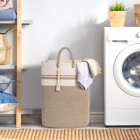 Woven Laundry Basket for Clothes, 65L Large Rectangle Laundry Hampers, Nursery - Image 2