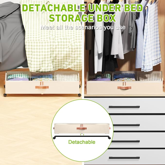 Under Bed Storage with Wheels, XXL 65L Under the bed storage Organizer Bins - Image 6