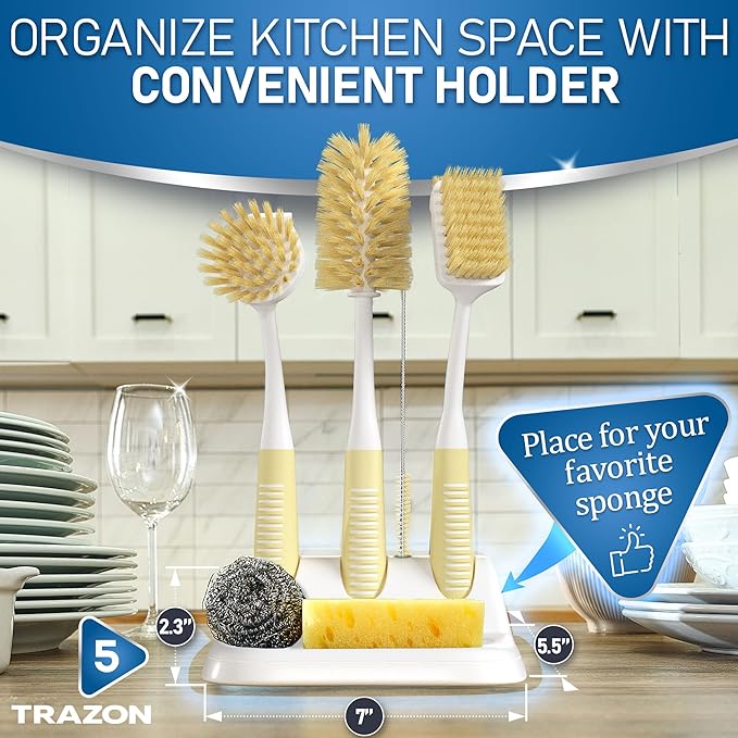 Dish Brush Set of 5 with Holder - Image 5
