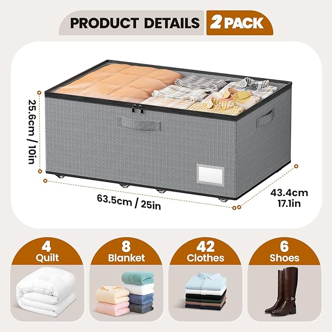 Underbed Storage with Wheels, 2 Pack Under Bed Storage Containers with Clear - Image 2