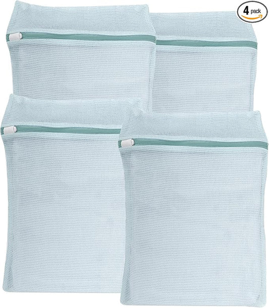 4-Piece Blue Medium Durable Organic Cotton Mesh Laundry Bags by NAHADS