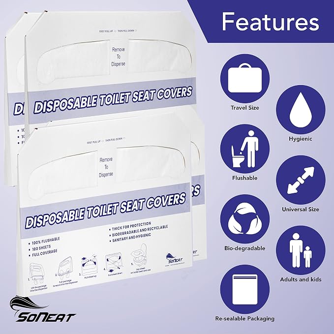 Disposable Toilet Seat Covers XL Half Fold Flushable – 400 Sheets - Image 3