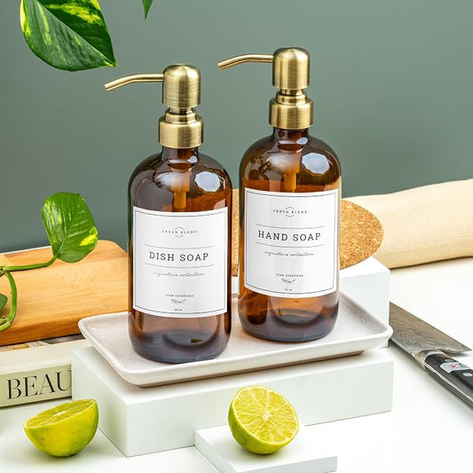 Vine Creations Amber Glass Soap Dispenser, 2 Pack Kitchen Soap Dispenser Set - Image 2