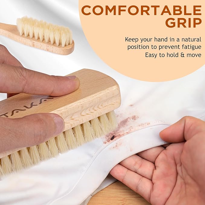 Boar Bristle Laundry Stain Brush Set by TAKAVU, Stiff Pure Boar Bristle - Image 4