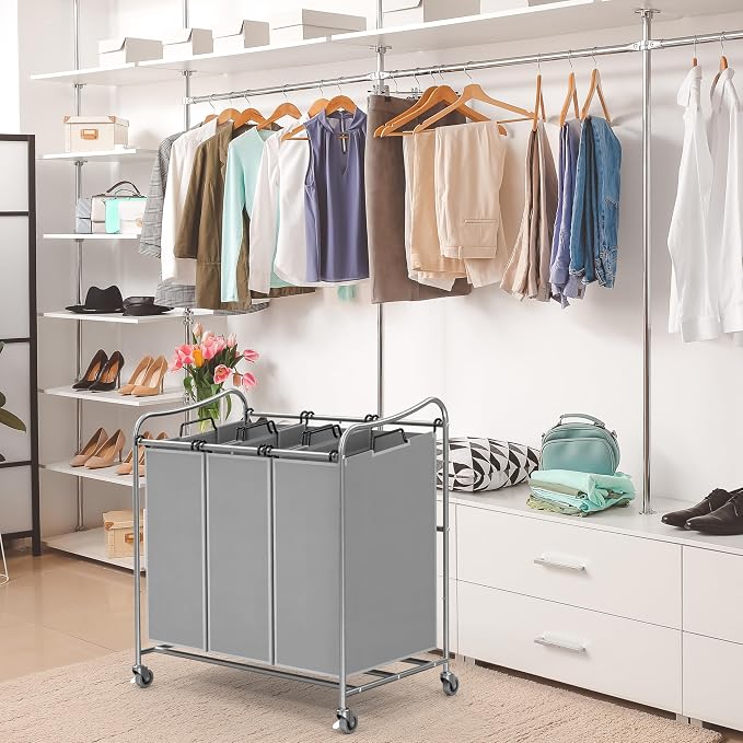 Simple Houseware Heavy-Duty 3-Bag Laundry Sorter Cart