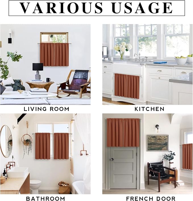RYB HOME Small Curtains for Bathroom Windows, W 34 x L 36 inches, Burnt Orange - Image 6