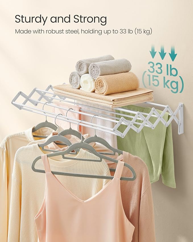 SONGMICS Clothes Drying Rack, Wall-Mounted Drying Rack Clothing, Accordion - Image 5