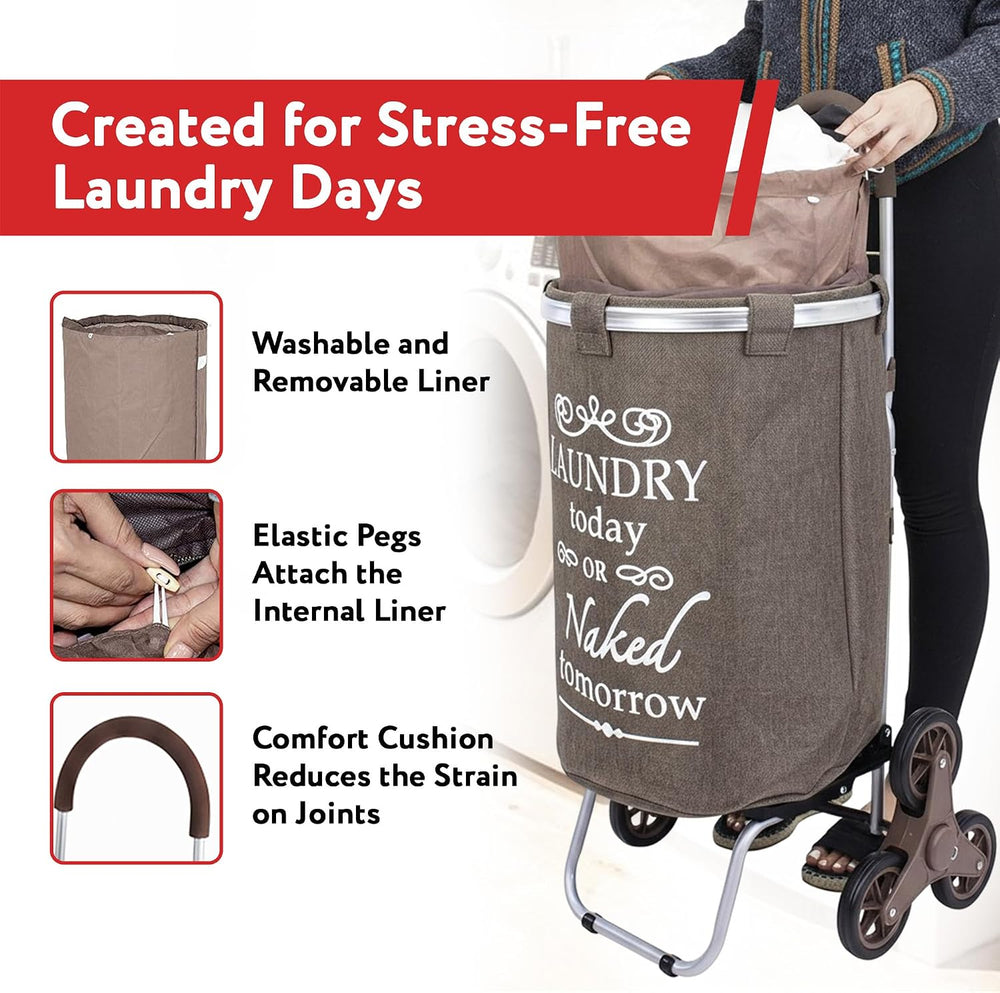 dbest products Stair Climber Laundry Trolley Dolly, Brown Laundry Bag Hamper ...