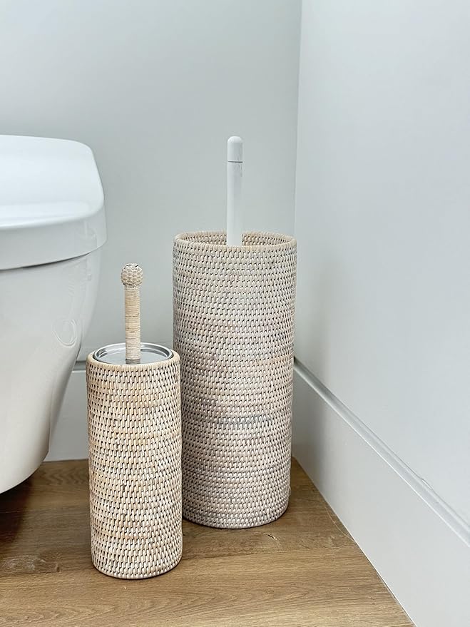 La Jolla Decorative Rattan Toilet Brush Set White Wash Handwoven Toilet Brush - Image 2