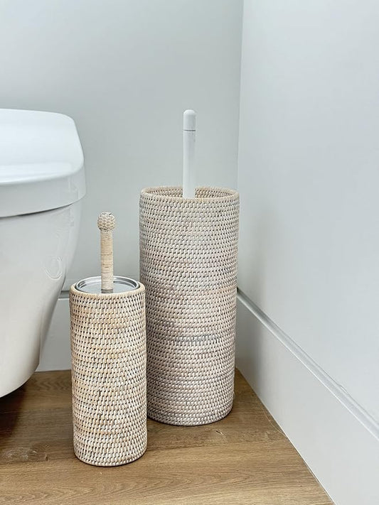 La Jolla Decorative Rattan Toilet Brush Set White Wash Handwoven Toilet Brush - Image 2