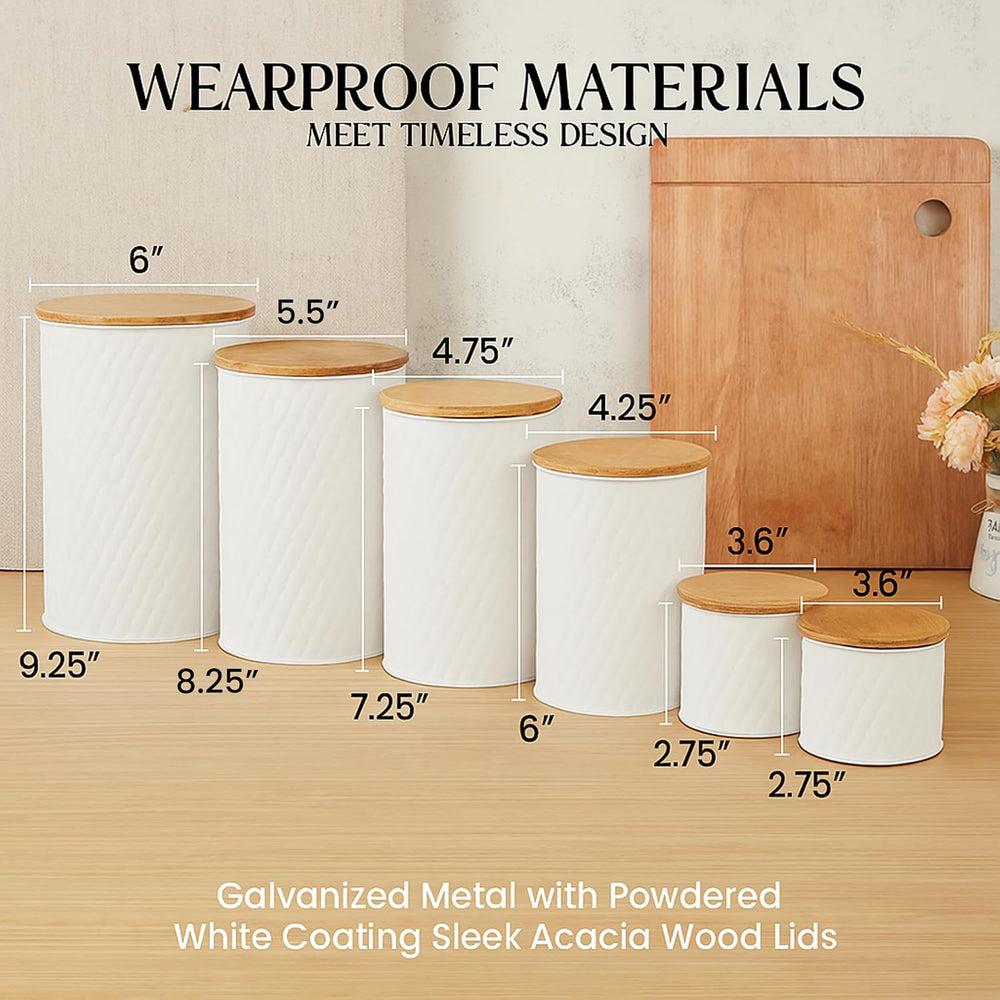 6 Canister Set for the Kitchen Countertop – Metal Food Storage Canisters with...