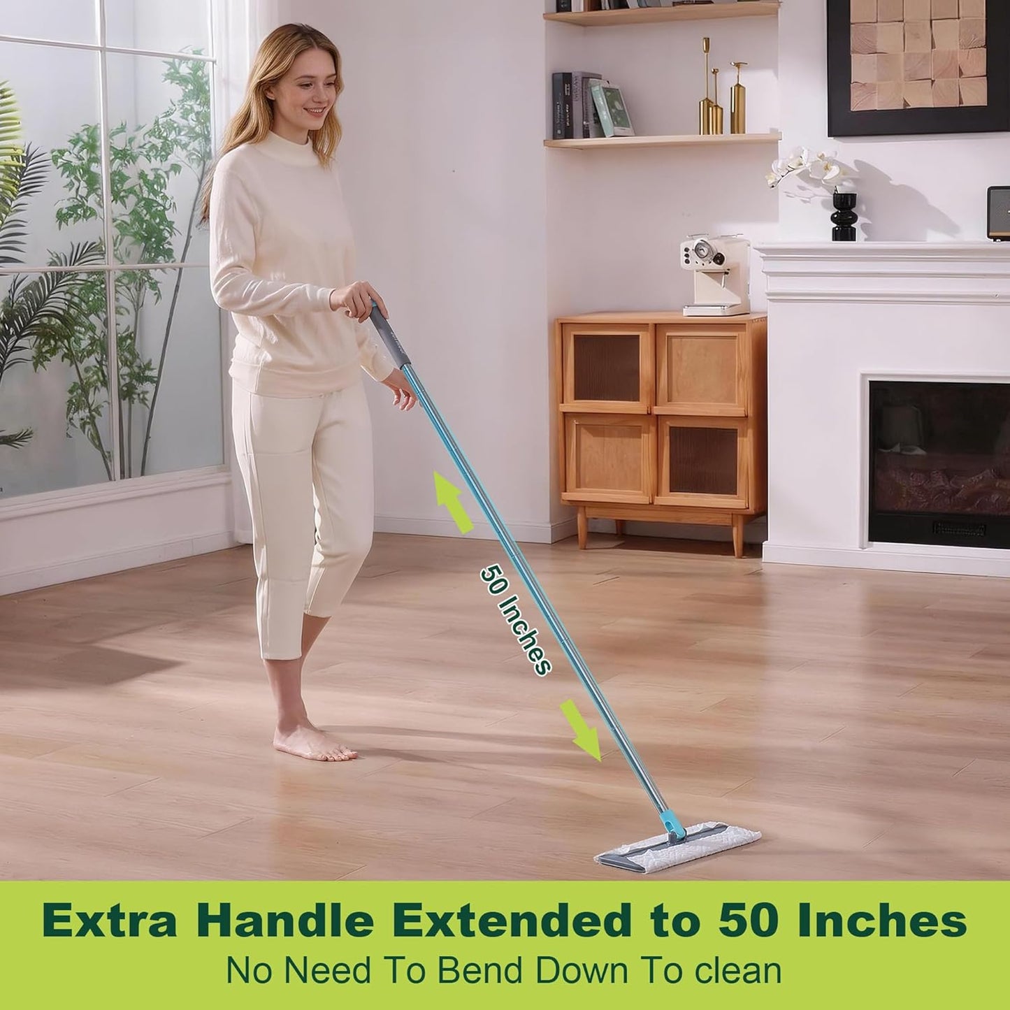 JOYMOOP Hands Free Multi Purpose Flat Mop, Dust Mop for Pet Hair and Floor, 36 Dry + 6 Wet Refills, Turquoise-Cyan & Muted Grey
