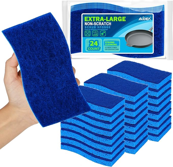AIDEA XL Scrub Sponges Non-Scratch 24Count, Extra Large Sponges Kitchen by AIDEAHOME