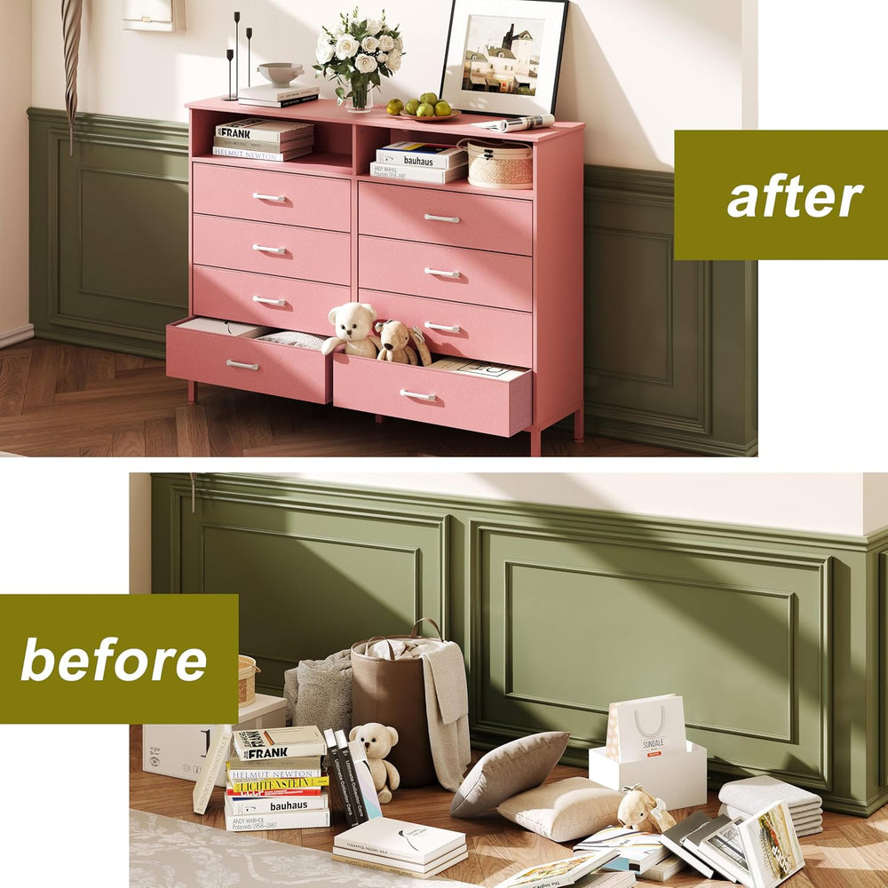 Dresser for Bedroom Pink Bedroom LED Dresser 8 Fabric Drawers Dressers