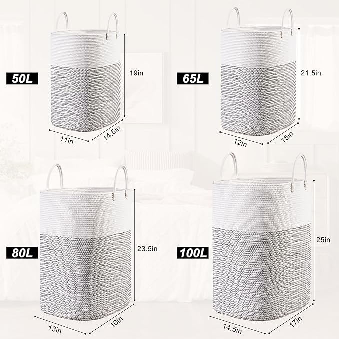 Woven Laundry Basket for Clothes, 100 L Large Rectangle Laundry Hampers - Image 8
