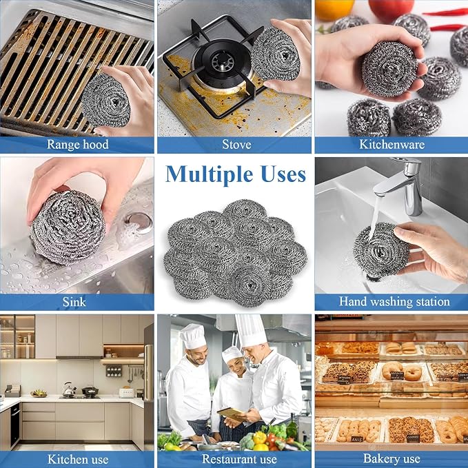 40 Pcs Stainless Steel Scrubber Bulk, Heavy Duty Steel Wool Scrubber 40 Gram - Image 7