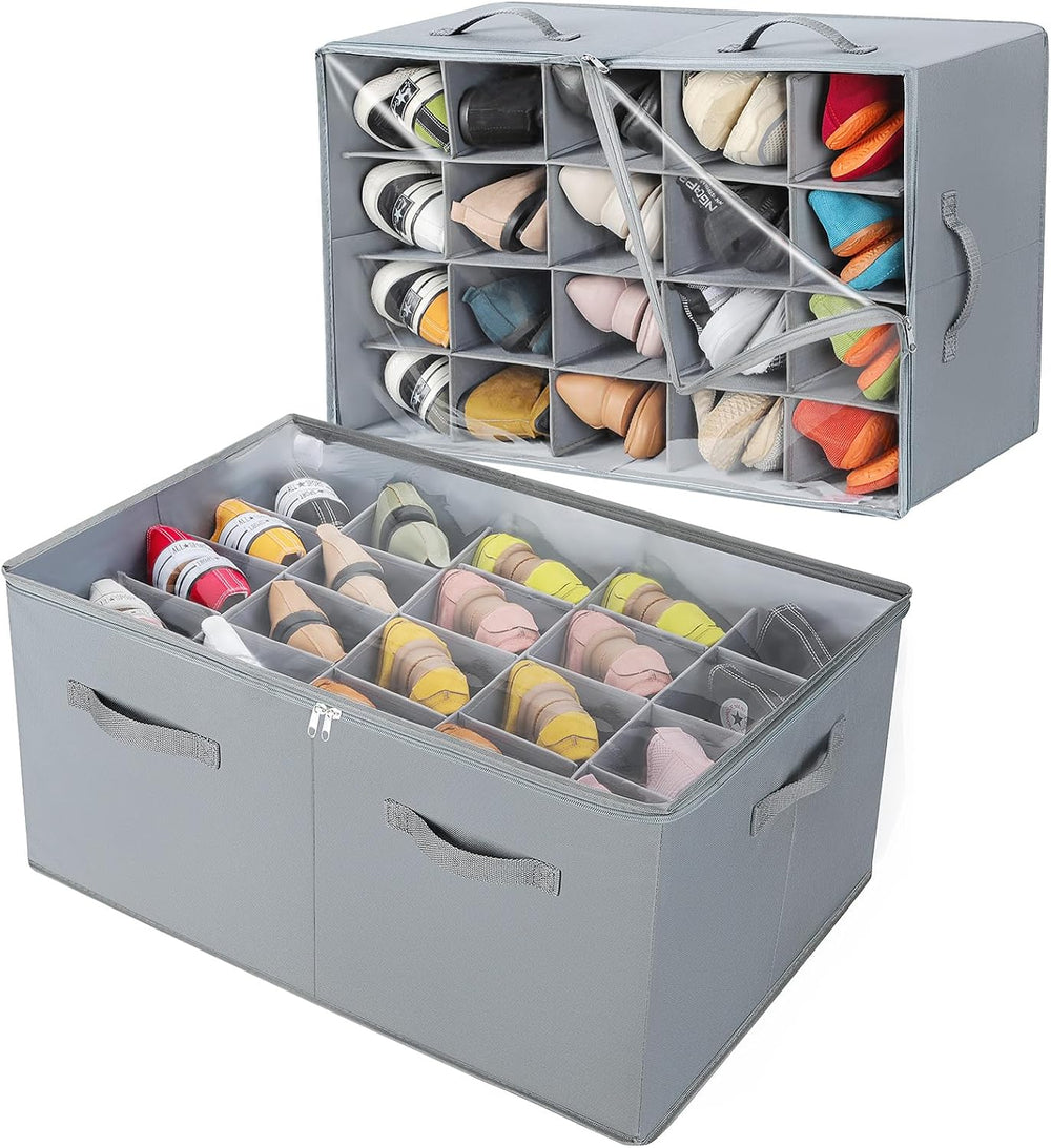 TOPIA HOME Shoe Organizer for Closet 2 Pack, Foldable Shoe Box with Adjustabl...