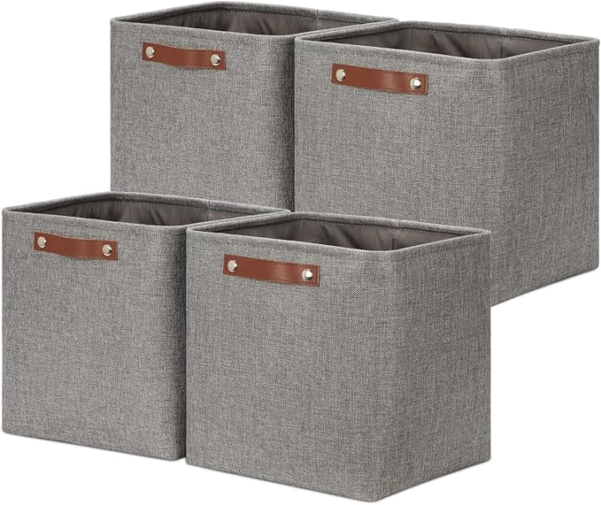 DULLEMELO 12 inch Cube Storage Bins, Large Collapsible Grey Storage Baskets by DULLEMELO