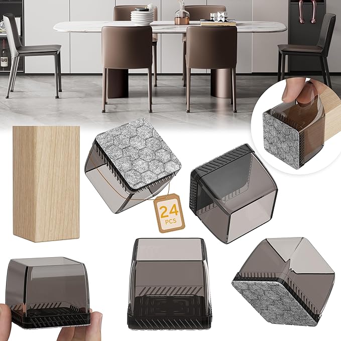 24PCS Square Chair Leg Floor Protectors, Furniture Sliders, Chair Leg Protectors by Indemo
