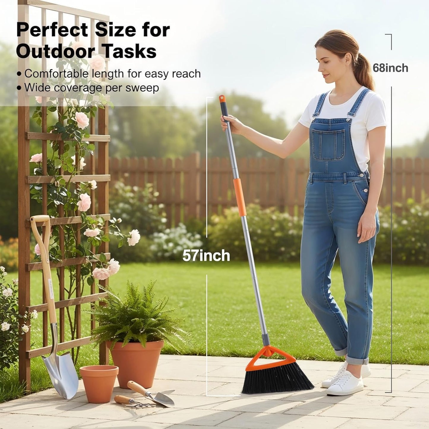 CLEANHOME Outdoor Brooms for Sweeping Patio, Commercial Grade Heavy Duty Broom with Stiff Bristle for Sweeping Garage,Deck,Kitchen,Straw, Outside Broom for Cleaning Pet Hair,Weeds,Leaves,Grey