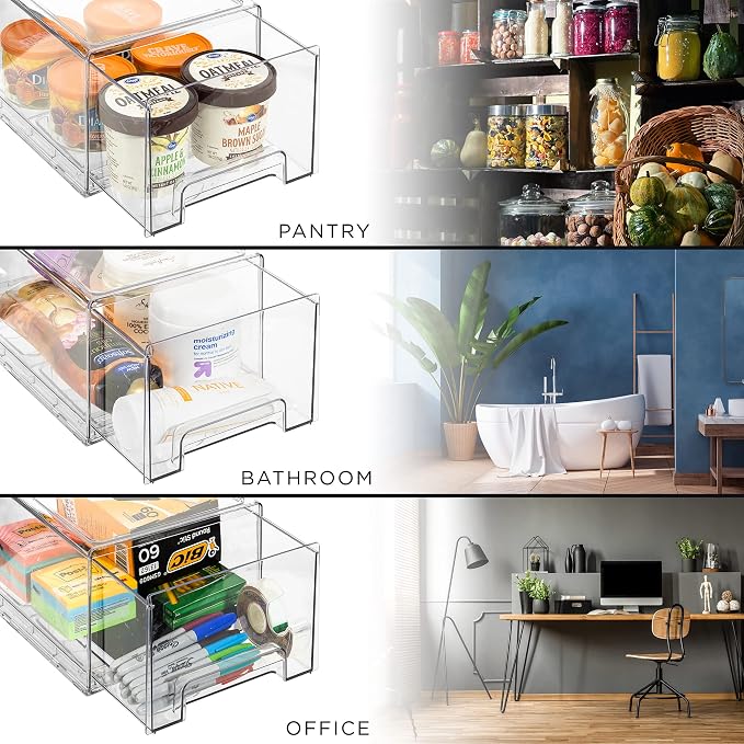 Sorbus Large Clear Storage Drawers – Stackable Pull-Out Storage Bins