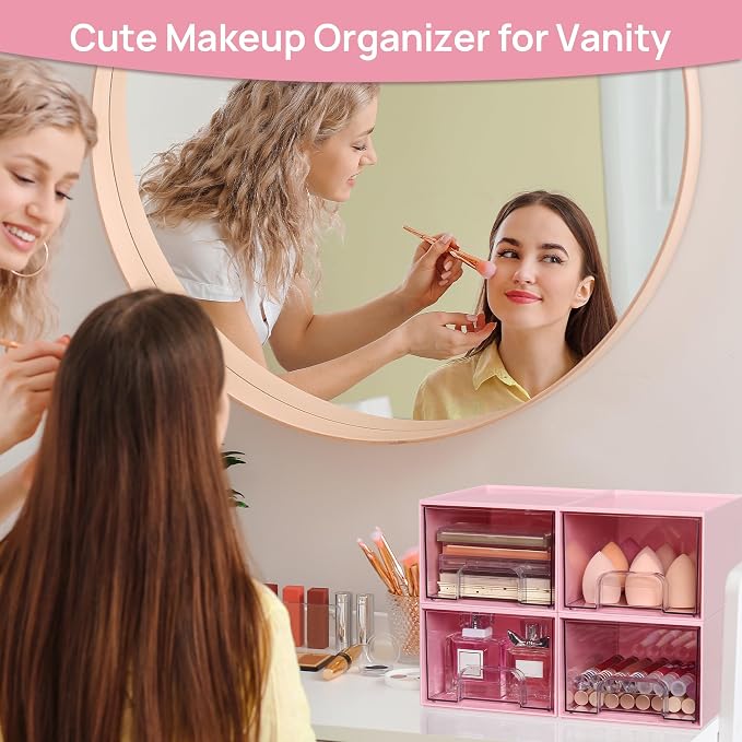 Vtopmart 4Pack Small Stackable Storage Drawers, Bathroom Makeup Organizer - Image 3