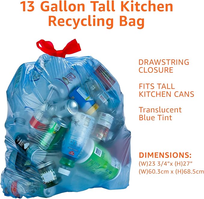 Amazon Basics Blue Recycling Trash Bags, 13 Gallon - Image 3