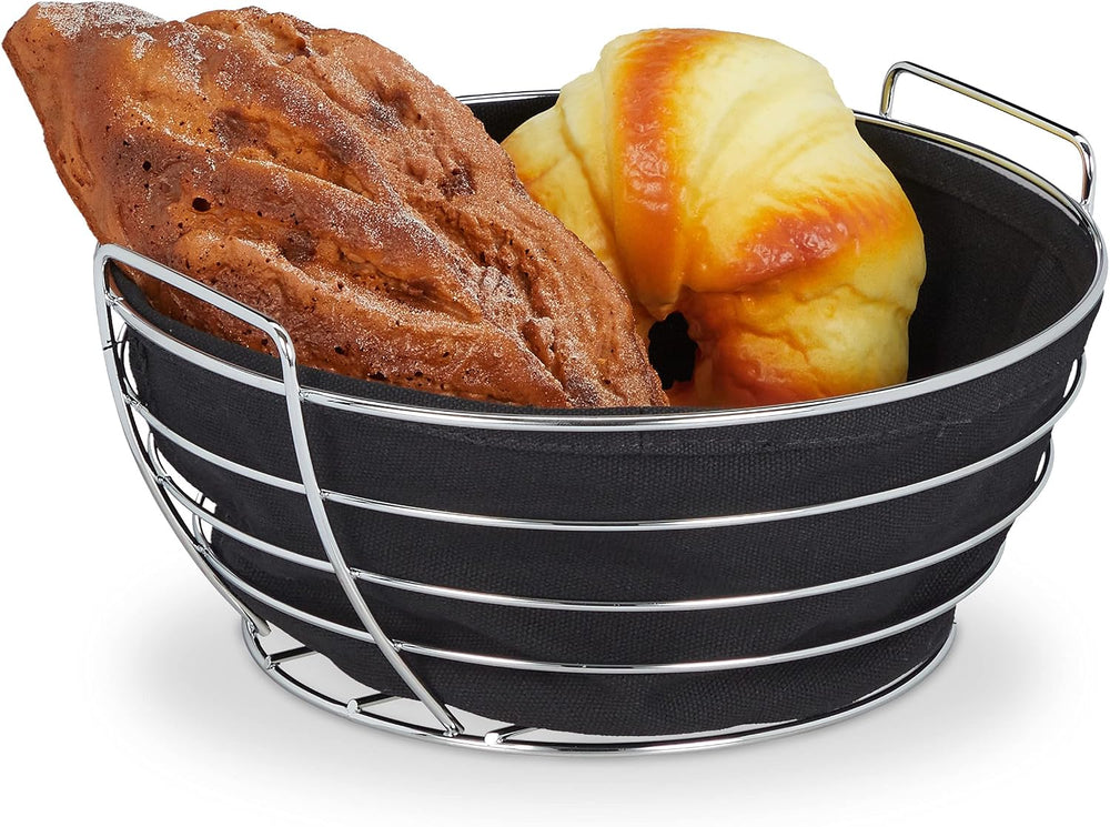 Relaxdays Metal bread basket, with removable fabric insert, round, breakfast ...