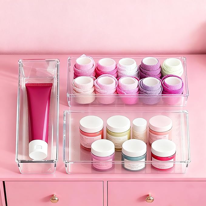 Criusia 26 Pack Large Clear Plastic Drawer Organizer Bins -5 Size Heavy Duty - Image 7