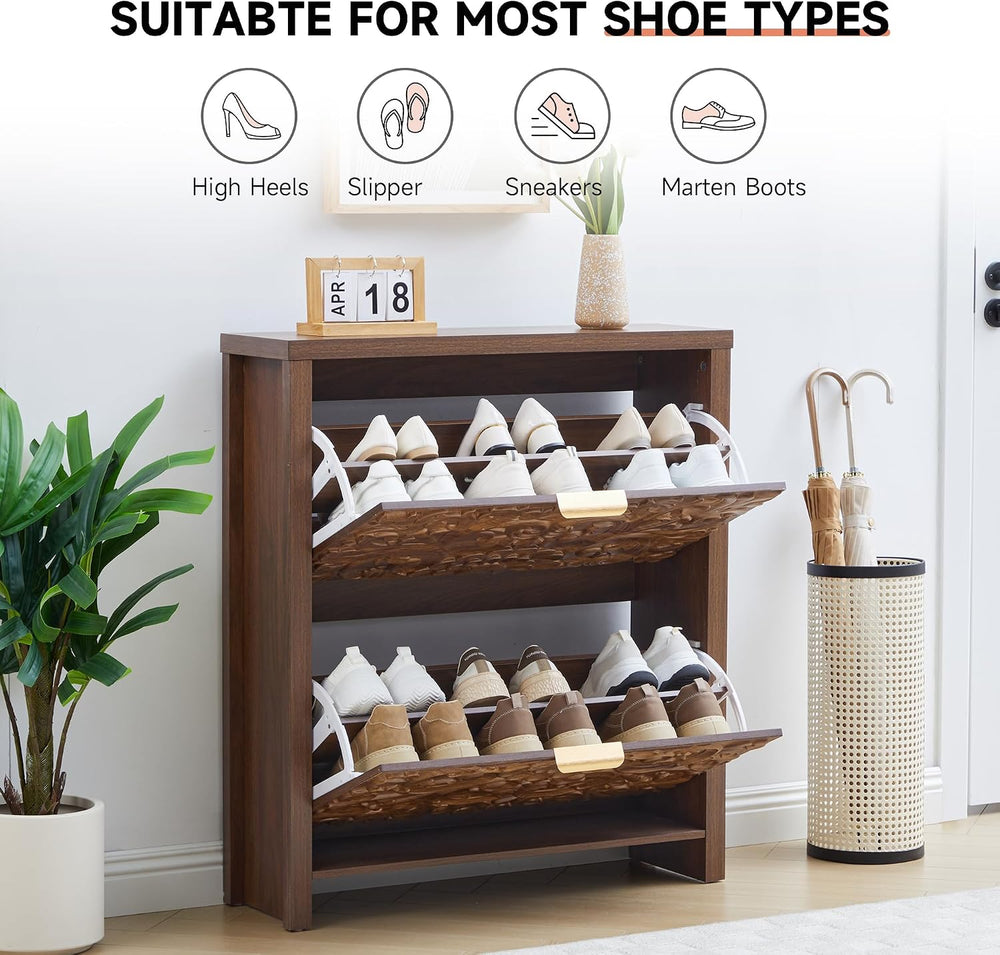 weselon Flip Drawer Shoe Cabinet Set of 2, Narrow Shoe Storage Cabinet, 2-Tie...