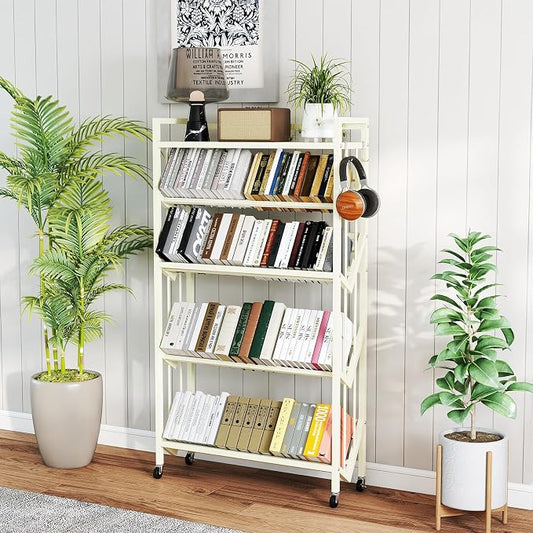 Book Carts 5 Tier 57.7x35.4x9.84 in Rolling Book Cart Large Capacity Bookshelf by foriy