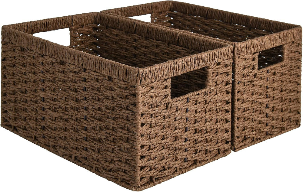 StorageWorks Round Paper Rope Storage Baskets, Rectangular Wicker Baskets