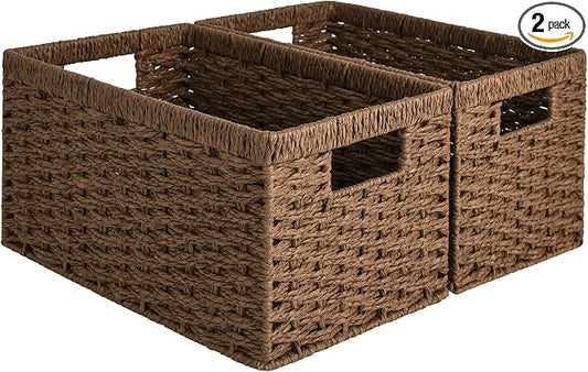 StorageWorks Round Paper Rope Storage Baskets, Rectangular Wicker Baskets by StorageWorks