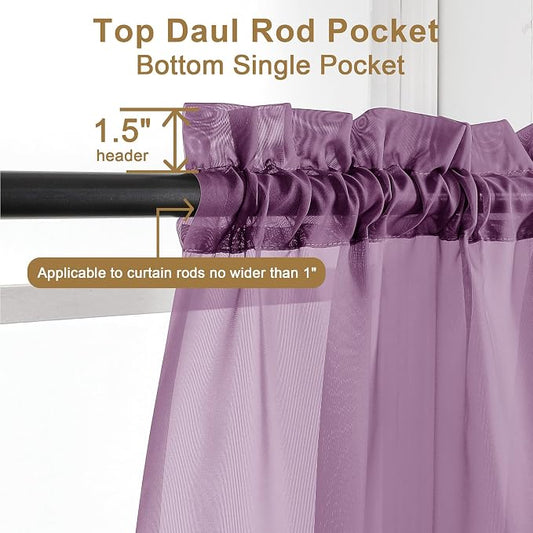 Chyhomenyc Plum Sheer Curtains 96 inches Long 2 Panels, Light Filtering Soft - Image 2