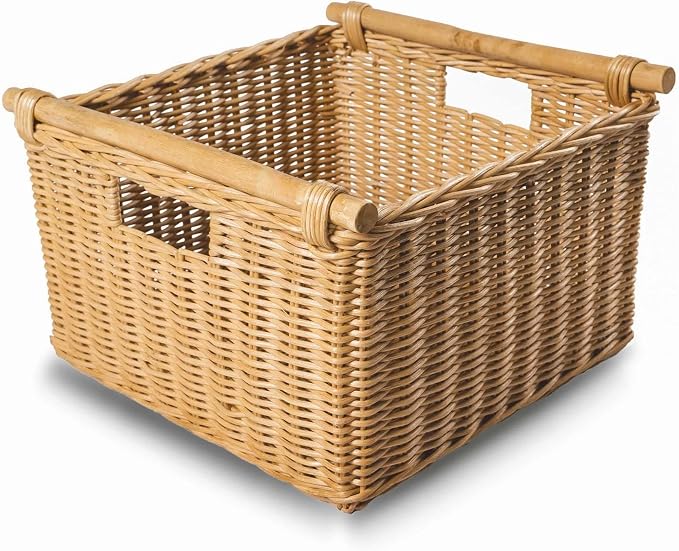 The Basket Lady Deep Pole Handle Wicker Storage Basket, 15 in L x 15.5 in W x by TheBasketLady
