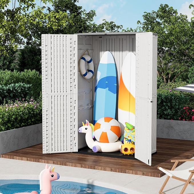 ZZM Resin Outdoor Storage Shed, 67 Cu.ft Vertical Resin Tool 4x6 FT Cabinet w/o - Image 3