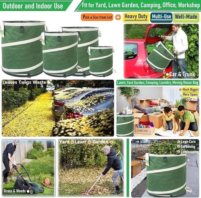 46-Gallon Collapsible Trash Can Hard-Shell Bottom Yard Garden Bag - Image 2