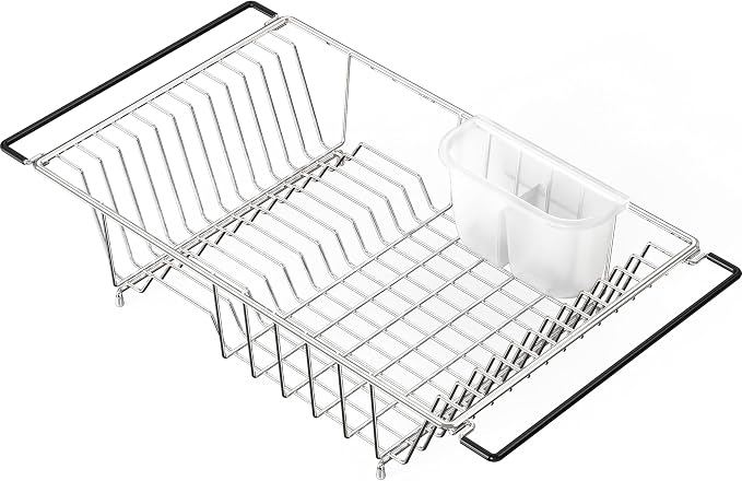 SIMPLE HOUSEWARE Large Over Sink Counter Top Stainless Steel Dish Drainer - Image 9