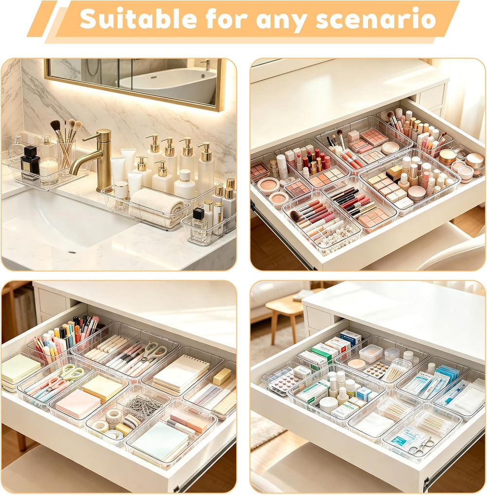 20PCS Clear Drawer Organizer Set, Expandable Acrylic Vanity Storage Bins, 2 S...